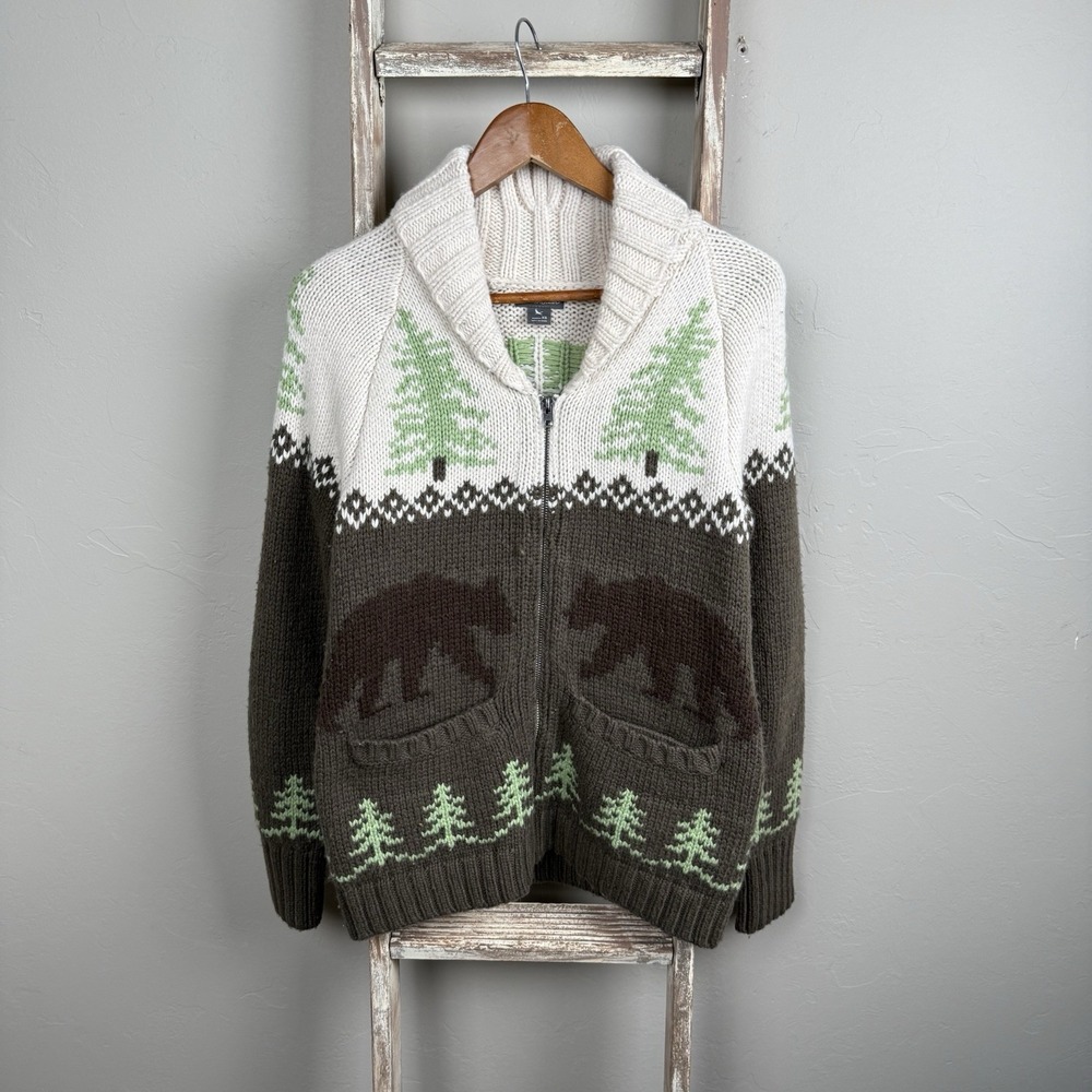 Women's Eddie Bauer Cowichan Bear Tree Zip Cardigan Sweater XS, With Tags